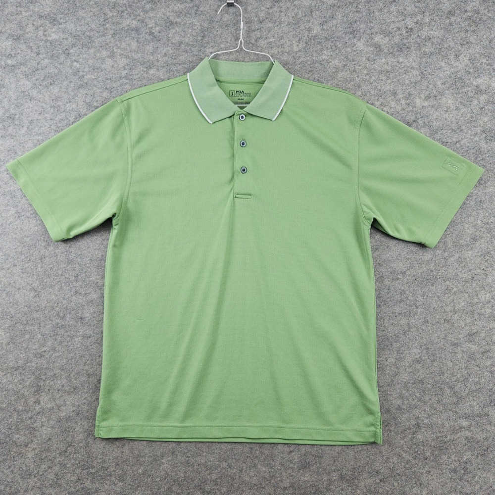 PGA Tour Polo Shirt Men's Medium Green Short Sleeve Performance Golf Top Casual